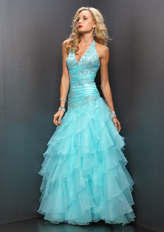 BIG ruffle blue prom dress Pictures, Images and Photos
