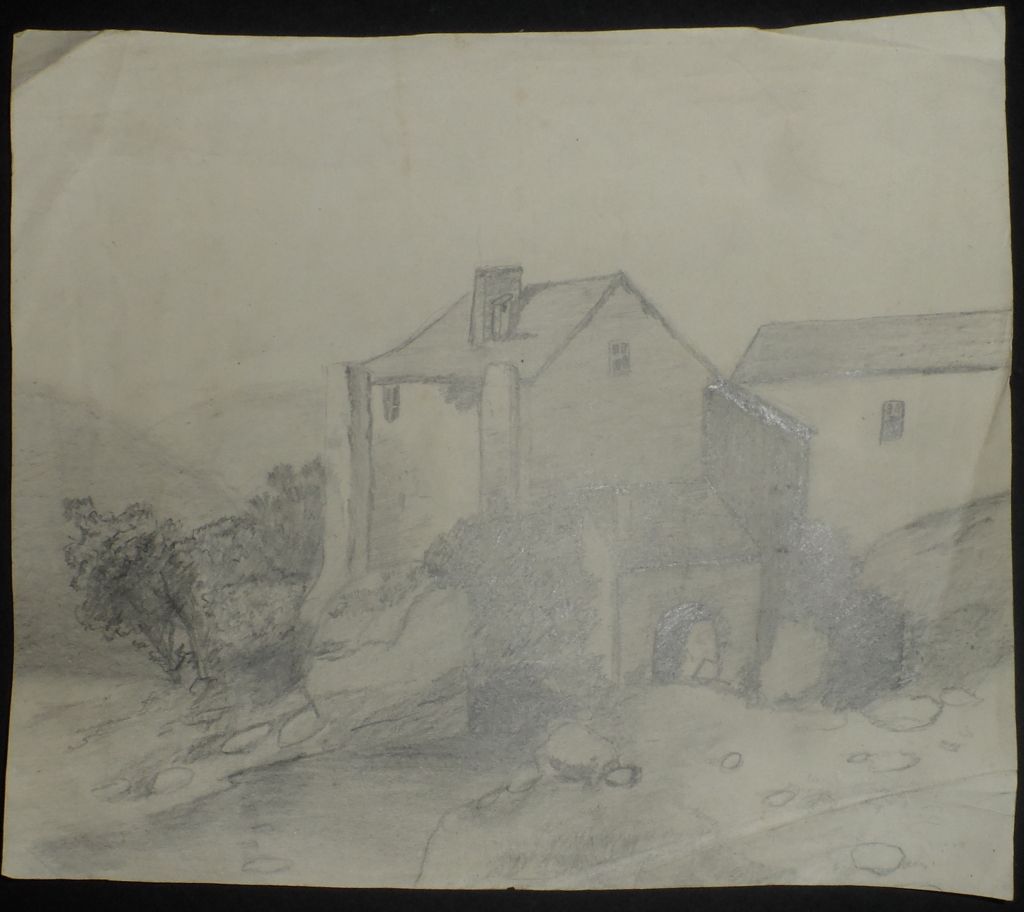 Antico Disegno A Matita Paesaggio Con Casa Di Campagna Rudere Old Drawing Ebay