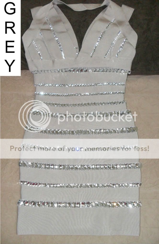 Jennifer Love Hewitt Crystal Grey Halter Bandage Bodycon Dress DB41 XS