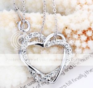 18K White Gold Plated Double Heart Necklace | Gosawa Beirut Deal