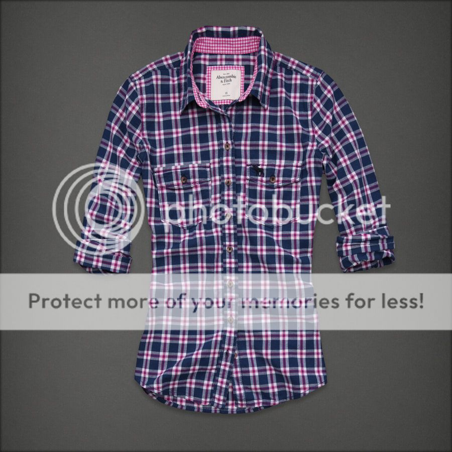 NWT Abercrombie Fitch Women Cami Navy Pink White Plaid Button Down 